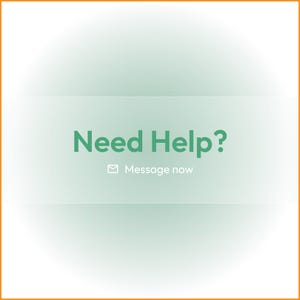 May include: A light green graphic with the text "Need Help?" in a bold, sans-serif font. Below the text is a small envelope icon and the words "Message now". The background is a gradient of light green and white.