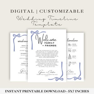 Wedding Timeline & Itinerary Template | Printable Welcome Bag Letter with Bows | Order of Events | Weekend Schedule | Editable Canva File