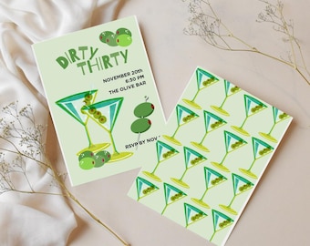 Dirty Thirty Martini Birthday Invitation (Editable Canva Template) (5x7 inches)