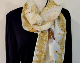 Hand Made Eco Printed Silk & Wool Scarf/Botanical