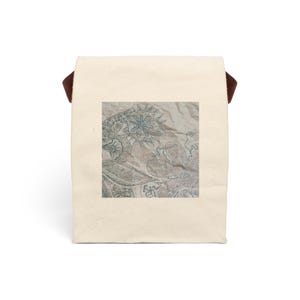Umweltfreundliche Canvas Lunch Bag mit künstlerischem Design auf taupefarbenem Hintergrund, wiederverwendbare Tasche, perfekt für Picknicks, Schule, Arbeit oder Geschenke