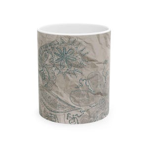 Taupe Boho Pen and Ink Hand Drawn Art Ceramic Mug, Artisan Coffee Cup, Tea Lovers, Unique Kitchen Decor, Ideal for Birthdays, Holidays