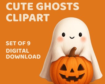Fantôme Clipart PNG, fantômes d'Halloween mignons, téléchargement numérique Kawaii, utilisation instantanée pour les autocollants, scrapbooking, sublimation