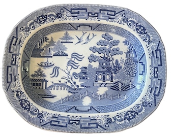 Extra Large Early 20th Century Blue Willow Platter Shipping Included