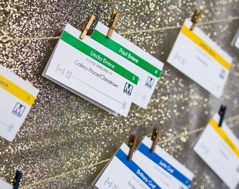 Metro Station Bart Train Bus Ticket Wedding Custom Customize Place Cards Simple Elegant Names Guest Escort Cards