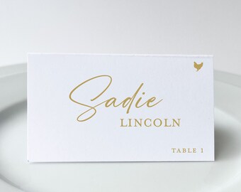 Wedding Place Cards Signature Font Place Cards with Gold Font Food Icon Food Choice Wedding Custom Place Cards Food Allergies Names
