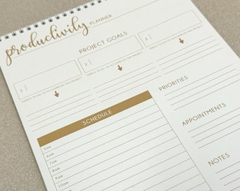 Productivity Planner - 8.5x11 Inches, Project Goals, Priorities, Schedule, Appointments, Notes, Twin wire binding - Fast Shipping