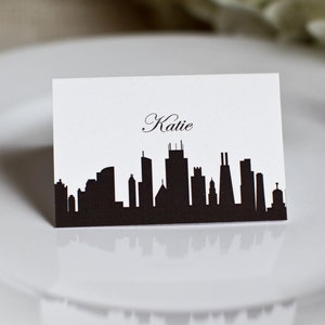 Chicago Place Cards Wedding Custom Customize Skyline Cityscape Escort Seating Cards Simple Elegant Guest Names