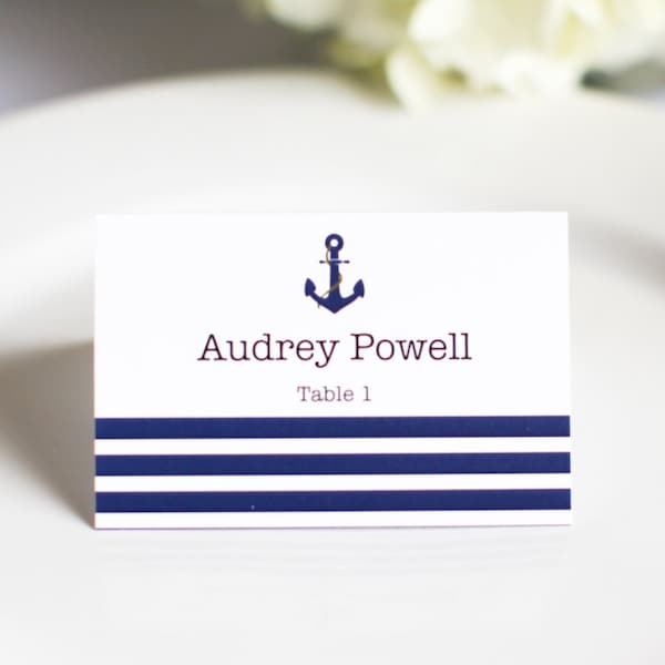 Nautical Anchor Design Wedding Custom Customize Place Cards Simple Elegant Names Guest