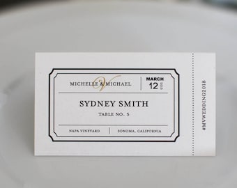 Train Bus Movie Ticket Wedding Custom Customize Ticket Theme Place Cards Simple Elegant Names Guest Escort Cards