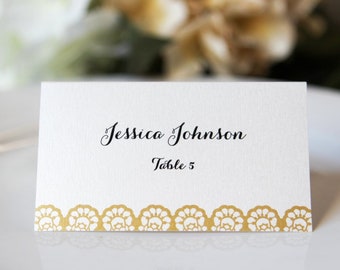 Wedding Custom Customize Lace Design Escort Cards Gold Place Cards Simple Elegant Names Guest