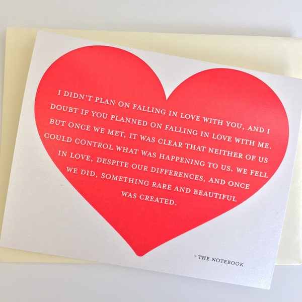 Anniversary Valentine Card Gift for Him The Notebook Quote didn't plan on falling in love