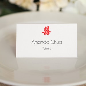 Dubbel geluk Chinees karakter Bruiloft Aangepast Aanpassen Plaatskaarten Eenvoudig Elegante Namen Gast