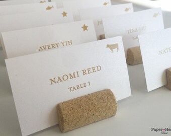 Script Food Icon Food Choice Indication Wedding Custom Customize Flat Place Cards Gold Simple Elegant Names Guest Escort Cards