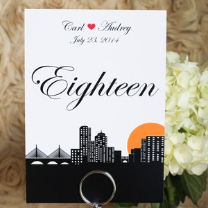 Boston 5 x 7 inch Wedding Table Numbers Cityscape Skyline Sign Custom Customize Simple Elegant