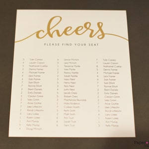 Cheers Custom Seating Chart for Wedding Reception Escort Board Guest Names