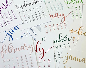 2026 Desk Calendar Printed Colorful Month Script Design Calendar Monthly January thru December 2026