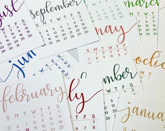 2024 Desk Calendar Printed Colorful Month Script Design Calendar Monthly January thru December 2024