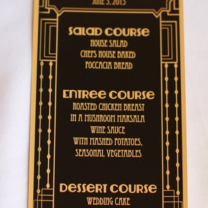Menu Program Gatsby Art Deco 20&#39;s Inspired Custom Monogram Sign Wedding Double-Sided