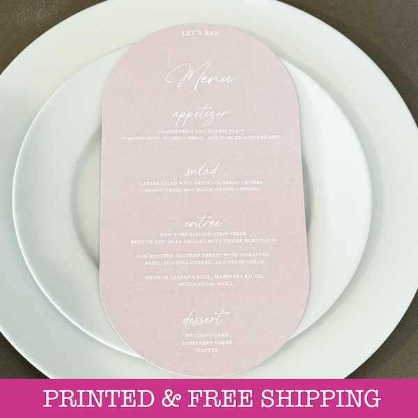 Menu Pill Shape Menu Program for Reception Custom Wedding, Menu Printed, Menu Free Shipping