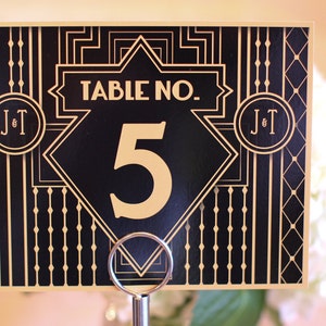 15 Piece - Table Numbers Printed Wedding Gatsby Art Deco 20&#39;s Inspired Custom Monogram Sign