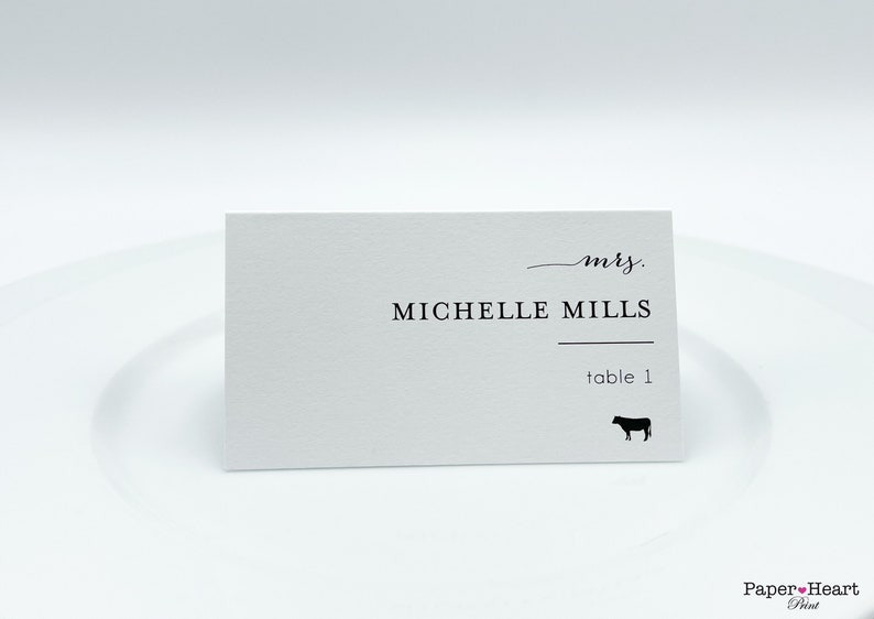 Simple Minimal Food Icon Food Choice Food Indication Wedding Custom Place Cards Food Allergies Names Guest Escort Cards Meal Choice image 1