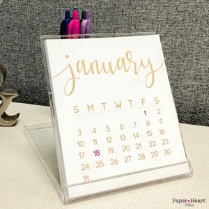 Desk Calendar 2024 - Monthly Calendar with Stand, Script Simple Calendar, Small Desk Calendar, Office Decor