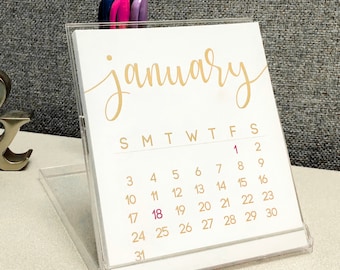 Desk Calendar 2026 - Monthly Calendar with Stand, Script Simple Calendar, Small Desk Calendar, Office Decor