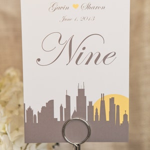 Chicago 5x7 números de mesa de casamento sinal de horizonte paisagem urbana personalizada simples e elegante