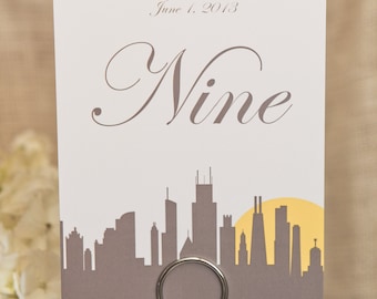 Chicago 5x7 Wedding Table Numbers  Skyline Sign Custom Cityscape Customize Simple Elegant