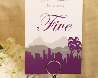 Los Angeles 5x7 Wedding Table Numbers LA Skyline Sign Custom Customize Simple Elegant