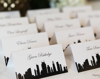 Chicago Place Cards Wedding Custom Chicago Skyline Cityscape Escort Seating Cards Simple Elegant Guest Names