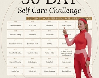 Plantilla imprimible para el reto de autocuidado de 30 días / Registro diario de bienestar (descarga digital)