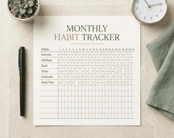 Planificador de hábitos mensual imprimible en PDF, agenda diaria, registro de autocuidado, organizador de rutinas (descargable)