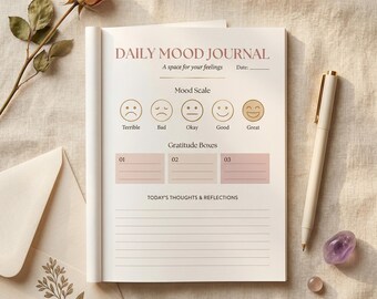 Diario de estado de ánimo diario imprimible en PDF. Registro de salud mental. Registro de gratitud. Autocuidado. Descarga.