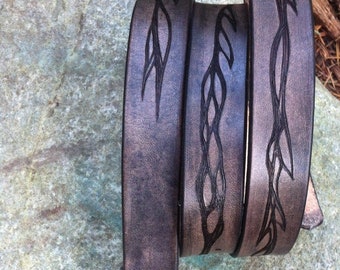 Organic Burned Leather Belt, Hand Made Personalized Gift, Bohemian Style Dress Belt
