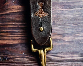 Viking Hammer Leather Key Fob, Gift for him Lanyard