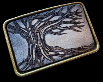 Tree Belt Buckle, Leather Gift for her him