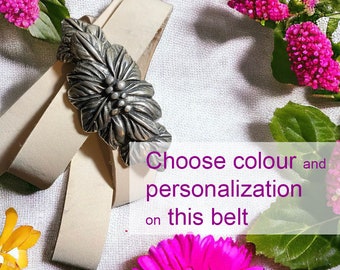 Womans Dress Leather Belt, Bohemian Style Floral Buckle