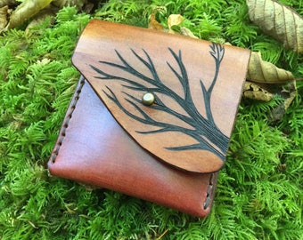 Business Card Holder, Leather Wallet, Mens Pocket Wallet, Tree Wallet