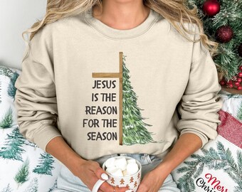 Jesús es la razón de la Navidad // Sudadera navideña de cuello redondo