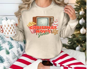 Fanático de las películas navideñas // Sudadera navideña de cuello redondo