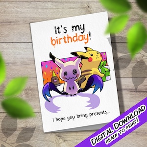 Pikachu e Mimikyu no seu cartão de aniversário | DOWNLOAD DIGITAL | Inspirado por Pokémon