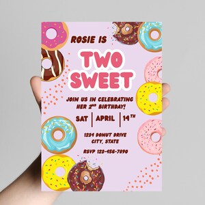 TWO Sweet Second Birthday Party Invitation, Customizable Etsy Template, Little Girl Birthday Party, INSTANT DOWNLOAD