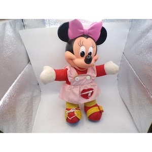 Vintage Mattel Disney Minnie Mouse Dress Me Plush Doll 12 Inch 1980s Vinyl Head image 1