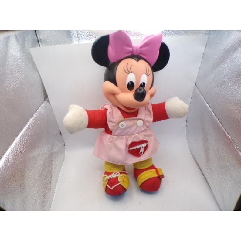 Vintage Mattel Disney Minnie Mouse Dress Me Plush Doll 12 Inch 1980s Vinyl Head image 1