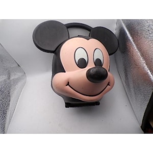 Vintage Disney Mickey Mouse Head Plastic Alladin Lunch Box w Thermos Black 90s