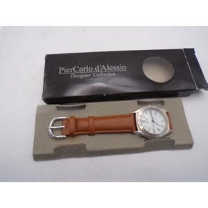 PierCarlo d'Alessio Designer Collection PCA Watch Silver Tone Brown Leather READ image 1