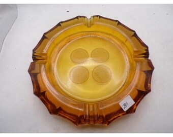 Vintage Amber Fostoria Glass Ashtray MCM Coin Dot Round 6.25 inch Retro