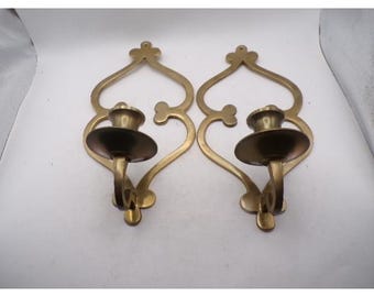 Vintage Solid Brass Wall Sconce Candle Holders Set of 2 Scroll Design 10.5 Inch